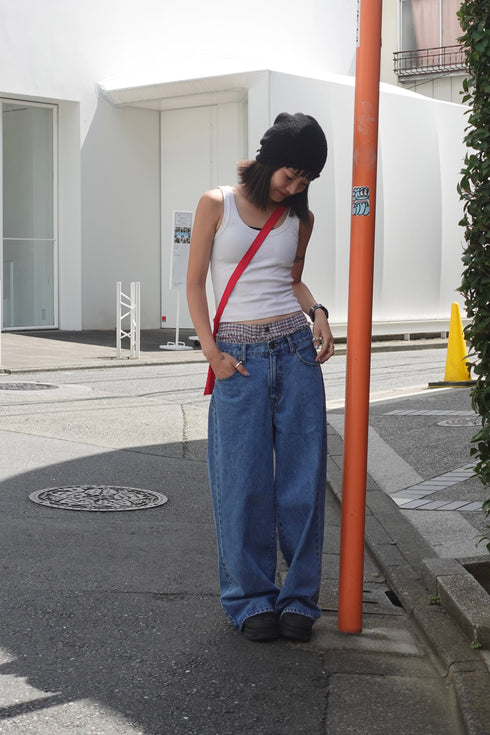 2wayチェックレイヤードデニム